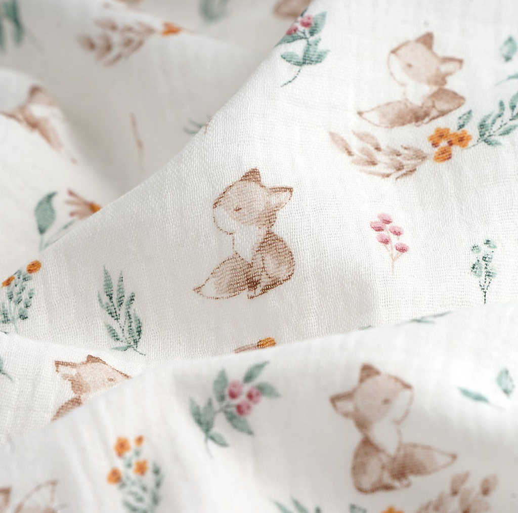 Tissu double gaze renard feuille vert blanc.jpeg.png